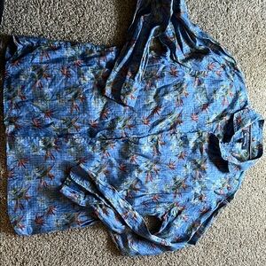 Daniel Cremieux Blue 3/4 Sleeve Button Down Shirt with Mandarin Collar